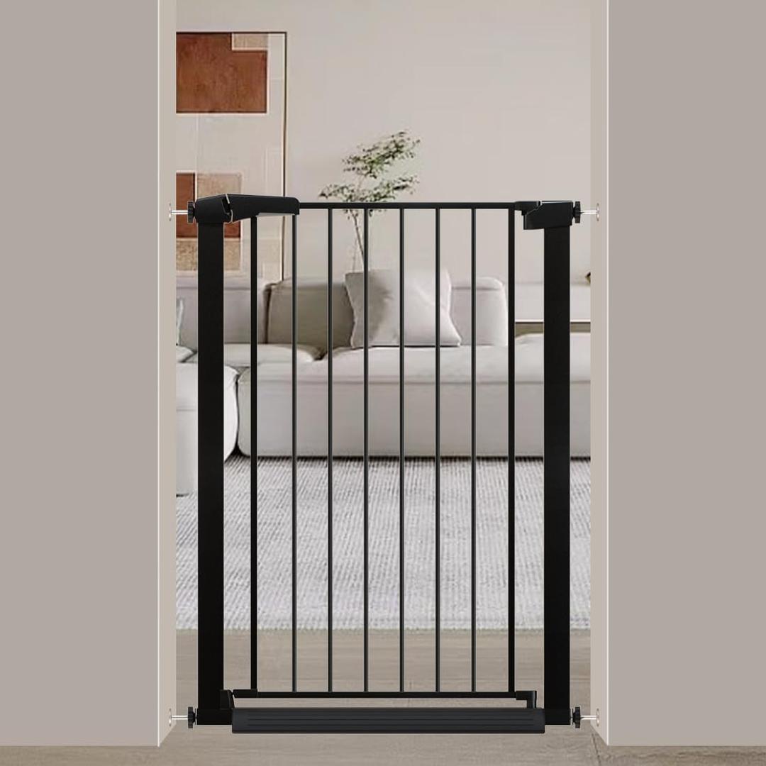 Fairy Baby 38" Extra Tall Baby Gate No Drill, 29.5"-32.2" Extra Wide Wide Dog Gate Indoor, Metal Pressure Mounted Safety Child Kid Gate, Auto Close Pet Puppy Cat Proof Gate for Stairs Doorway, Black