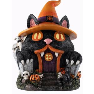 Halloween Decorations Light Up Halloween Village Houses Black Cat Haunted House Figurine for Indoor Table Mantel Shelf Decor,Props Haunted Collectible Gifts