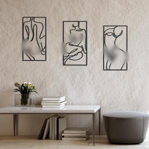 Peryiter 3 Pcs Abstract Woman Wall Art Single Line Drawing Wall Decor Minimalist Art Female Line Metal Bedroom Modern Decor Woman Sculptures for Bathroom Living Room(Black)