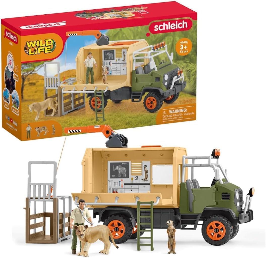 Schleich Wild Life - 45 PC Animal Rescue Toy Truck Playset - With Ranger Tom Action Figure, Lion and Meerkat Figures - Screen-Free Safari Adventure Play Set - Wild Animal Toys for Kids Ages 3+ | 42475