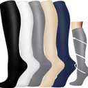 Graduated Compression Socks for Women&Men 20-30mmhg Knee High Socks Travel Hiking Running Stocking (XX-Large-3X-Large, 04-5 Pairs Multi Solid 01)