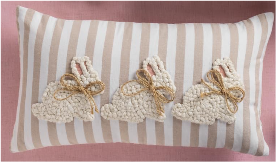 Mud Pie White Easter Lumbar Pillow (11" x 22", White Triple Bunny)