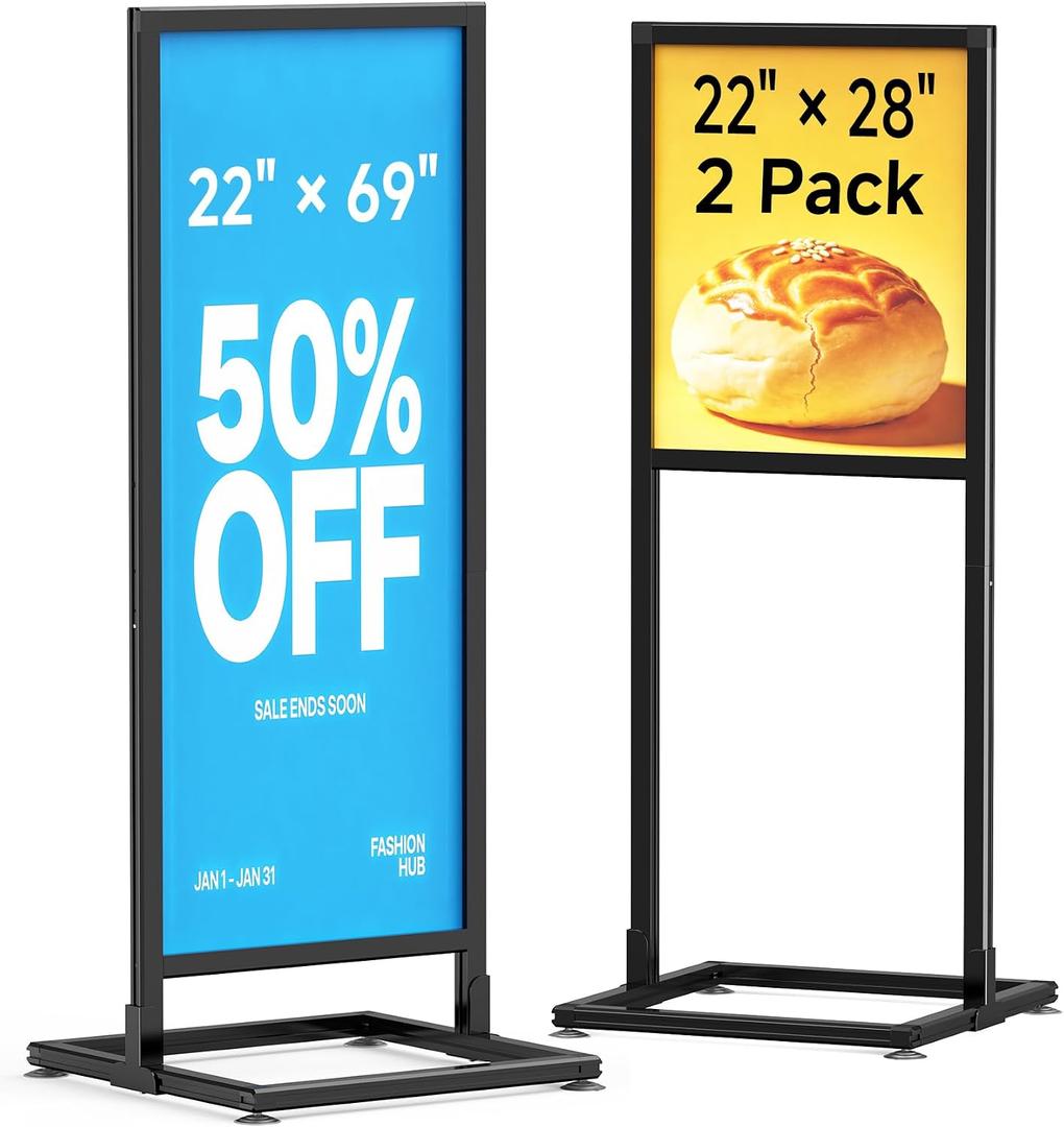 KOOV 22"×28" & 22"×69" Sign Holder Floor Stand, 2-In-1 Poster Stand 1Pack