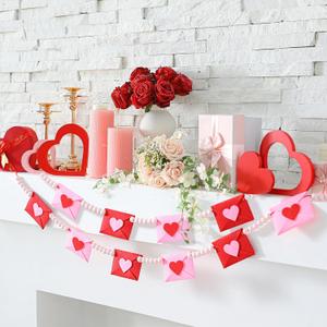 SmoothNovelty Felt Heart Envelopes Banner Valentine's Banner Garland Valentines Day Hanging Decorations Heart Envelopes String Garlands for Mantle Fireplace Wedding Parties Anniversary Decor