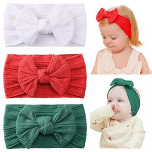 Jollybows Baby Girl Headband Christmas Bows Nylon Head Wraps Newborn Hairbands Infant Toddler Hair Bow (4- Red Green White- Merry Christmas)