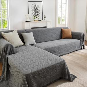 Sectional Couch Covers 2 Pieces L Shaped Sofa Cover for Sectional Couch L Shape Washable Blanket Furniture Protector for Pets Dogs (Dark Grey, X-Large)