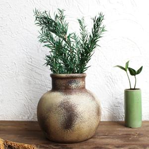 Rustic Farmhouse Ceramic Vase for Home Decor, Round Terracotta Textured Antique Vases for Dining Table Centerpieces, Shelf, Living Room, Mantel,Barn, Kitchen, Entryway -6 Inch (Vintage-Brown)