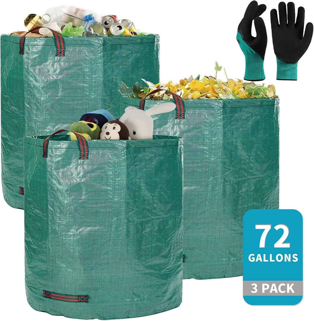 NATUREZA reusable yard waste bags,3 pack 72 Gallons leaf bags,Heavy Duty Garden Bags,Storage Bag,Patio Bag,Laundry Container,lawn and leaf bags