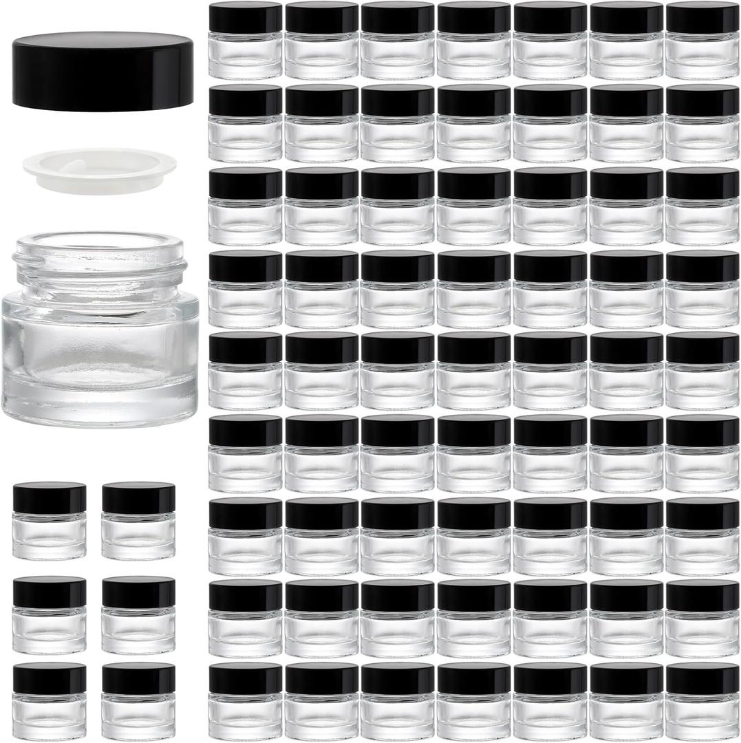 Coloch 70 Pack 10ml Thick Glass Jars with Airtight Lid, Clear Round Lip Balm Container Tiny Sample Jar for Cosmetics, Lotion, Cream, Makeup, Samples, Wax, Skincare, Travelling, Retail Store
