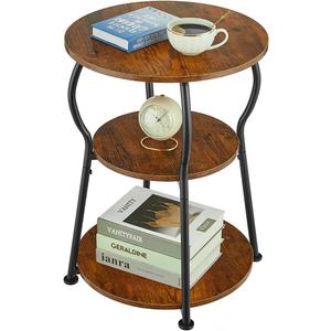 Round Chair Side End Table, 3 Tier Round Couch End Table Bedroom Chair Side Tables Small Night Stand Accent Tables for Small Spaces (D - 15.8 IN, Rustic Brown + Classic Black)