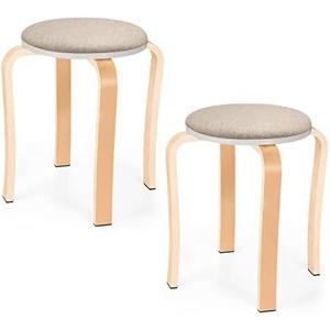 Wood Stools, Set of 2 Wooden Stackable Stool Extra Seating for Kids, Guests, Portable Round 16.5-Inch, Counter Height Stools for Living Room, Backyard, Classroom, Kitchen, Pland Stand, Apartment (Missing 1 Leg)