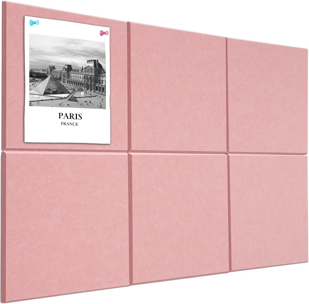 Large Cork Board Alternative 36" X 24" Bulletin Board - 6 Pack Removable Felt Wall Tiles with 30 pushpins, Large Cork Boards for Walls Cork Board for Office Pin Board Tack Board - Pink
