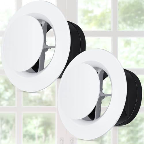 Baquler Air Vent Covers, ABS Adjustable Soffit Vent, Soffit Vents Round Ceiling Diffuser for Living Room Closet Bathroom Indoor Ventilation Use (4 Pcs, 6 Inch,White)