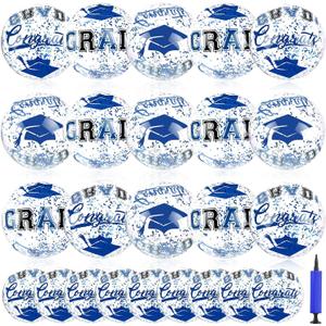 24 Pcs 16 Inch Blue Gold Graduation Inflatable Beach Balls with Air Pump Congrats Grad Sign Activities Beach Ball 2026 Graduation Party Favor Swimming Pool Supplies for Graduates Seniors College