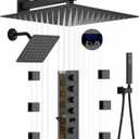 12 & 8 Inch Dual Heads Shower System Full Body Shower System with Handheld Sprayer, Body Jets Shower Faucet Set with Digital Display Valve,Matte Black
