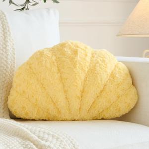 Shell Pillow, Seashell Throw Pillow Room Decor for Couch Bed, Shell Pillows Soft Plush Pillow, Sea Shell Decorative Beach Cushion Pillows (Goose Yellow, 18 X 13 Inches)