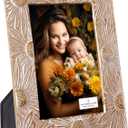 AHC HOME & LIVING 4x6 Antique Wite Gold Picture Frame - Sunflower Metals Frame, Elegant Floral Design for Tabletop & Wall Display (Vertical/Horizontal) - Fits 4x6 Photos
