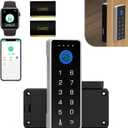 Smart Cabinet Lock with Fingerprint and Password eLinkSmart RFID NFC Child Safety Lock with APP Perfect for Liquor File Drawers Locker Cupboard Closets No Drilling Fix All Thickness (Wired-VSilver)