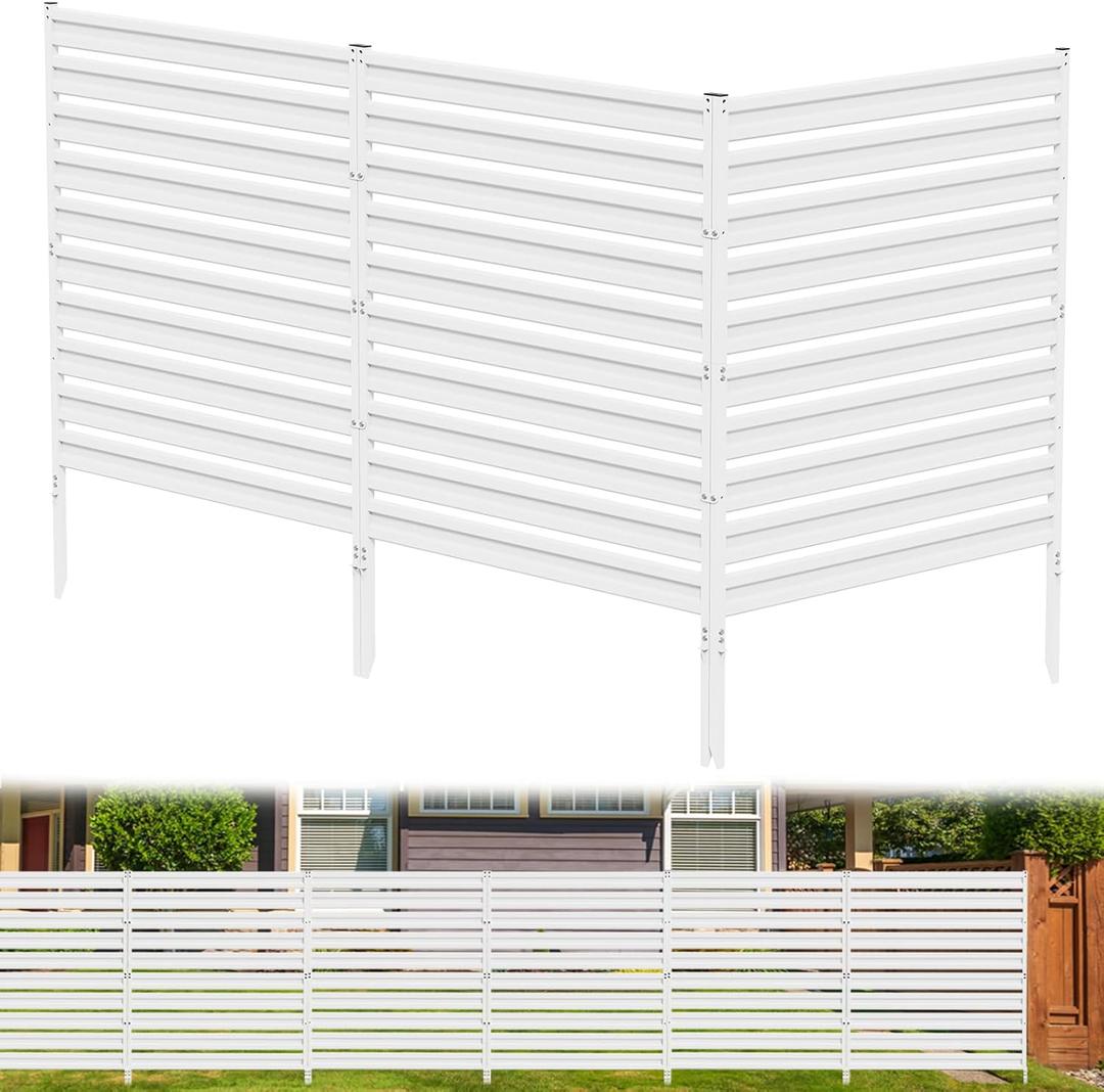 Metal Privacy Fence Panels for Outside, 42" H x 38" W (3 Panels) Air Conditioner Fences, Pool Equipment Enclosure Trash Can Fence, No Dig Privacy Screen Fencing for Outdoor, White
