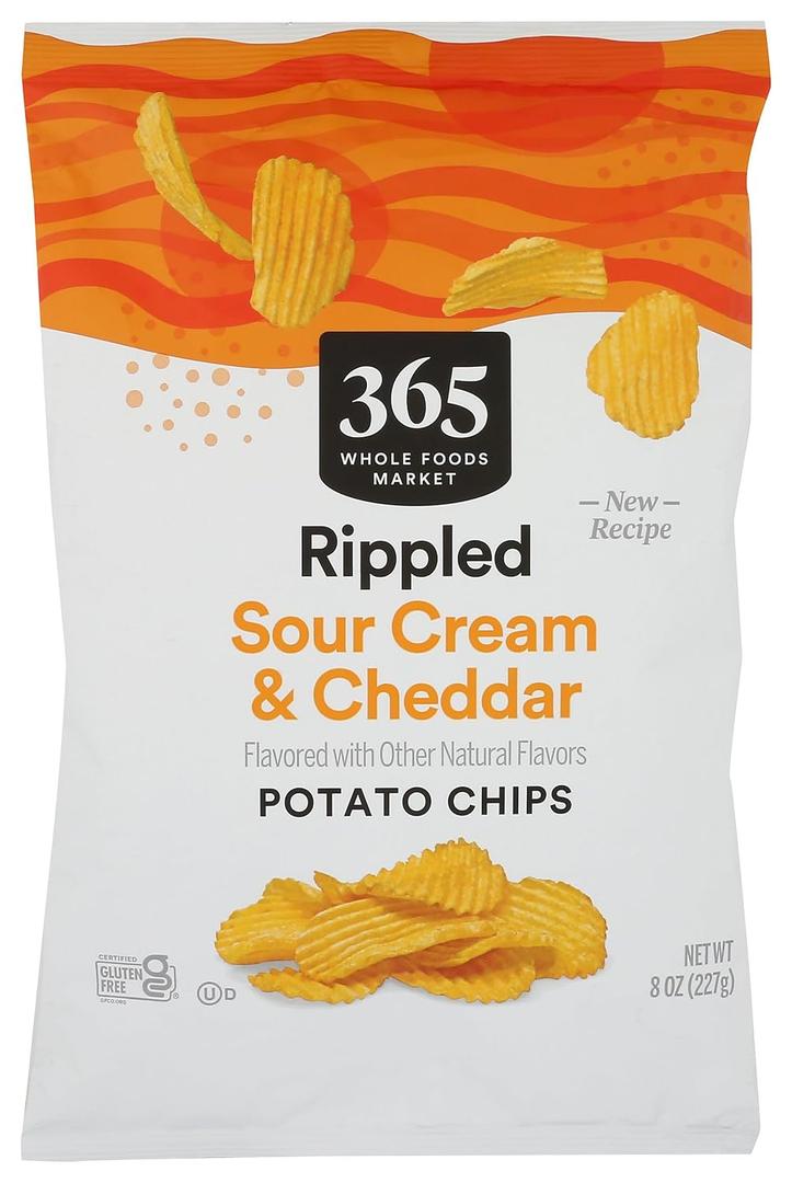 5 x 365 by Whole Foods Market, Sour Cream Cheddar Rippled Potato Chips, 8 OZ (EXP 10/09/26)