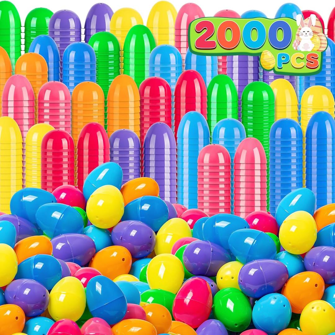 Jumlys 2000 PCS 2.4" Plastic Easter Eggs Bulk, Empty Easter Eggs in 8 Colors, Fillable Colorful Easter Eggs with Hinge, Perfect for Easter Hunt, Basket Stuffers Fillers and Easter Theme Party Favors