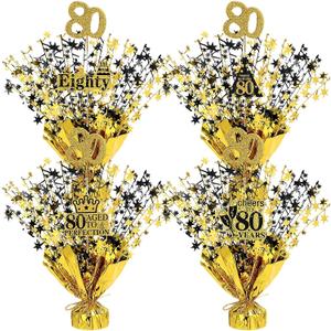 Tatuo 4 Pcs Metallic Foil Spray Centerpiece Happy 30th 40th 50th 60th 70th 80th Years Centerpiece Table Decorations for Black and Gold Birthday Anniversary Wedding Party Table Decor (80th Birthday)