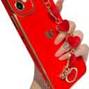 Caseative for iPhone 11 Case,Cute Plating Love Heart Wrist Strap Chain Bracelet Phone Case (Red)