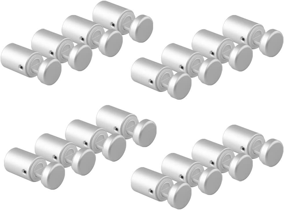 Pack of 16, Side Clamp Standoffs 3/4" x 1" Satin Aluminum, Edge Grip Standoffs for Glass, Burglarproof Sign Standoff, Standoffs Hardware, for Acrylic, Glass, PVC, Glass Panel with 2 pcs Spacers (Sliver)