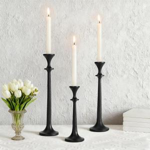 Black Taper Candle Holders Set of 3 Heavy Cast Iron Black Candlestick Holder for Table Centerpiece Modern Decorative Tapered Candle Stand Tall Set for Home Decor Fireplace Wedding Halloween Christmas