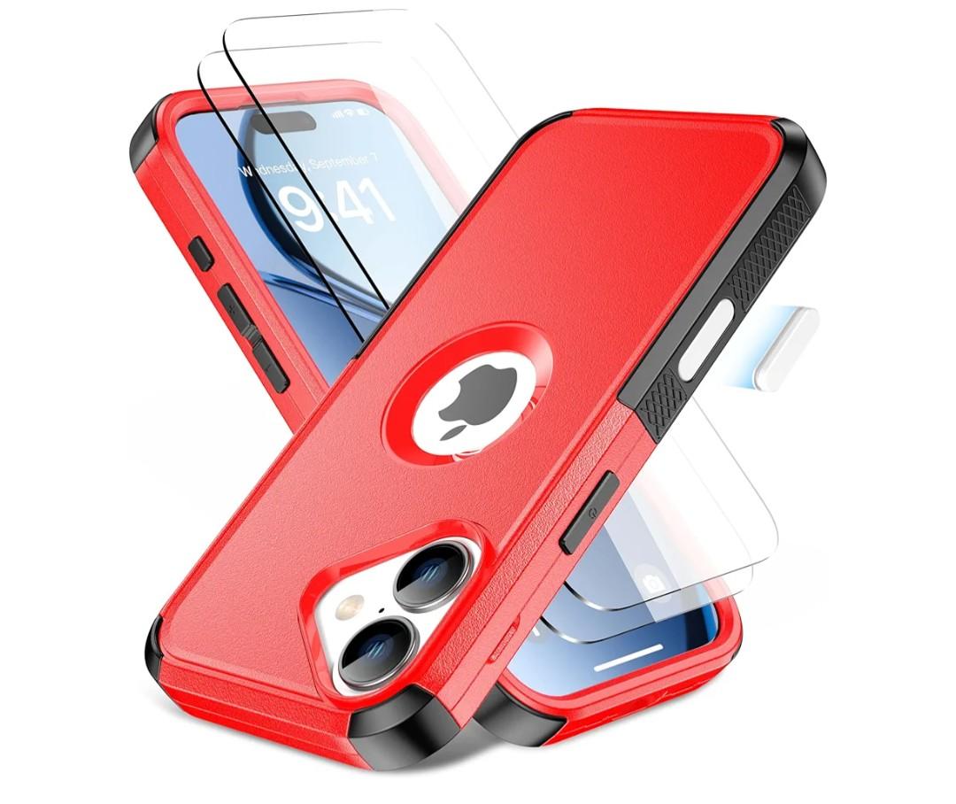 Magnetic for iPhone 17 Case, Compatible with Magsafe,2X Screen Protector,Military-Grade Protection, Drop-Proof Phone Cover for iPhone 17 6.3 inchs,Red-Hollow