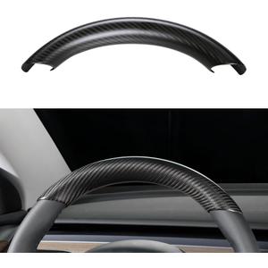 JSWAN Real Carbon Fiber Steering Wheel Cover for Tesla Model 3 2017 to 2023 Model Y 2020 to 2024 Steering Wheel Trim Cover Steering Wheel Wrap Protector Interior Accessories (Matte Black Upper Part)
