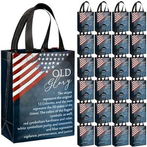 Sweetude 50 Patriotic Gift Bags Bulk Veteran American Flag Theme Bags with Handle Medium Reusable USA Souvenirs Gifts for Church Independence Day Memorial Day Party Decorations Favors