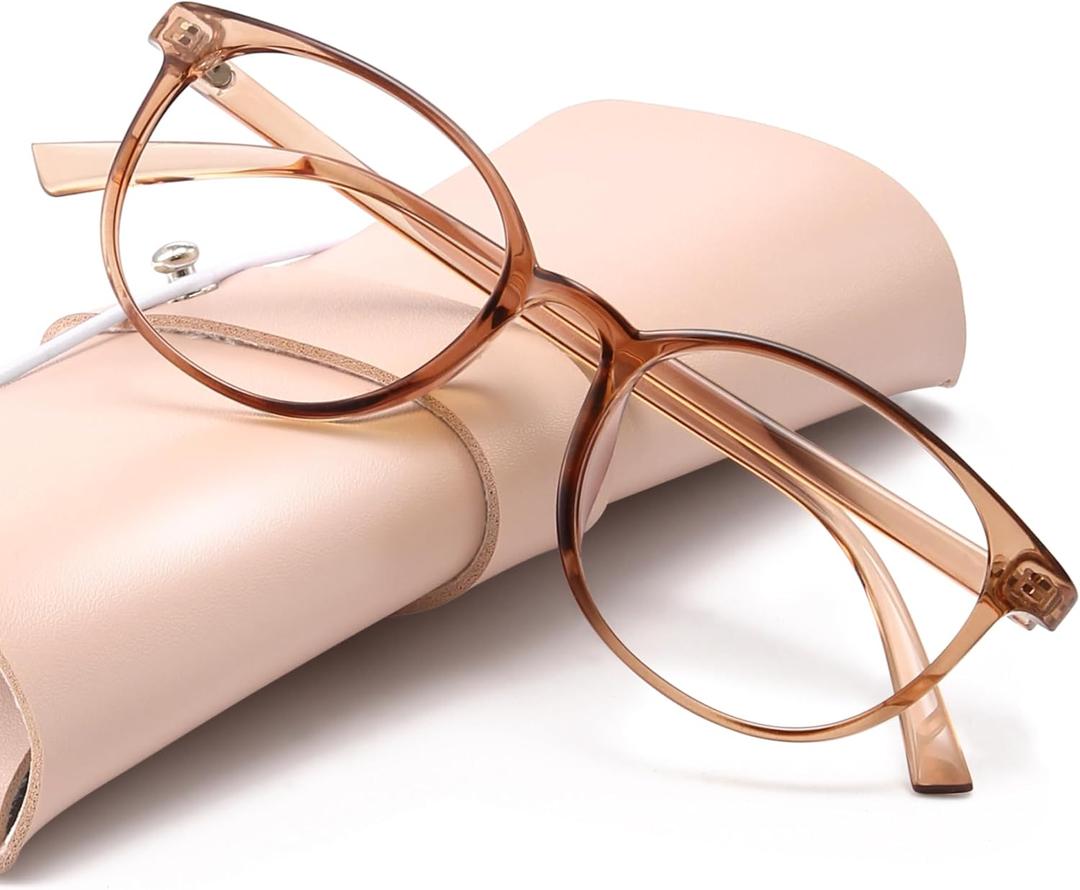 miyya Blue Light Blocking Glasses Women, Fashion Round Transparent Anti Blue Light Glasses with Anti Eyestrain & UV Glare (Coffee)