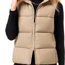 Fuinloth Women's Lightweight Puffer Vest, Water Repellent, 4 Pockets, Double Slider Zipper, Elastic Hem for Fall & Winter (Beige, M)