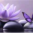TutuBeer 1 Panel Purple Canvas Wall Art Purple Pictures Spa Stone with Water Lily Butterfly on the Water Pictures Poster Zen Wall Art for Living Room Bedroom Ready to Hang, 12x24 Inches
