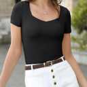 Belle Poque Women's Short Sleeve Square Neck Tops Slim Fit Ribbed Knit Basic Tee Tops Spring Summer Casual 2026 (Black, XL)