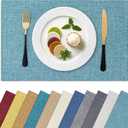 Homaxy Cloths Placemats for Dining Table Set of 6, Heat Resistant Washable Cotton Linen Blend Table Mats, Easy to Clean Place Mats for Indoor Outdoor Party Kitchen Decoration, 13" x 19", Aqua (Placemats Set of 6)