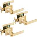 EHOMEWARE 3 Pack Brushed Brass Door Handles Privacy Door Knobs Bed or Bath Door Levers, Gold Door Handles for Interior Door Use, Reversible Handing