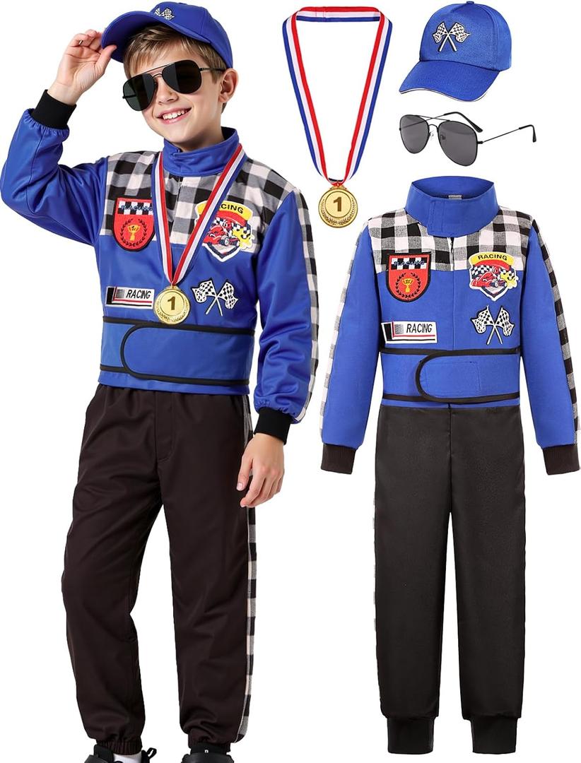 SIZGAROOT Kids Race Car Driver Costume Toddler Boys Race Car Driver Halloween Costume (3-4T, Blue)