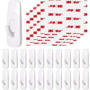 20 Medium Hooks for Hanging, Adhesive Wall Strips Hooks Heavy Duty, no Damage Sticky Utility with 24 Strips for Bathroom TowelCoatDoorKey