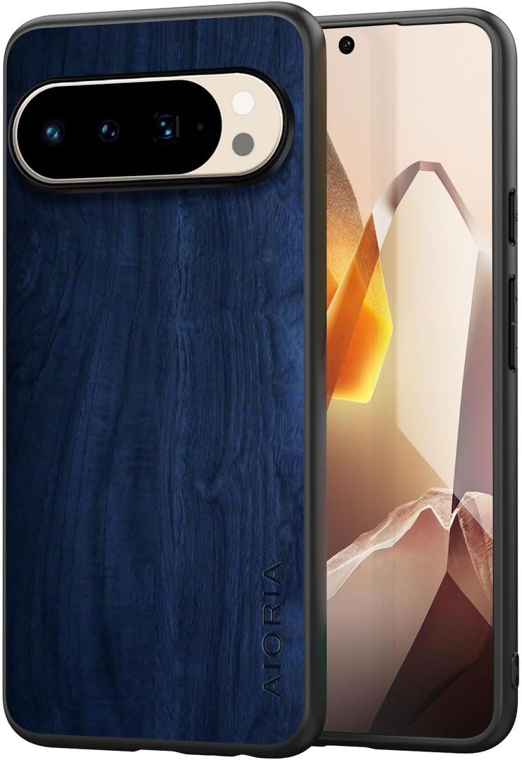 Case for Google Pixel 10 Pro 5G funda Bamboo Wood Pattern PU Leather Back Cover for Google 10 Pro Case (Blue, Pixel 10 Pro)
