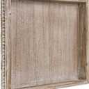 MAONAME Wood Serving Tray, Farmhouse Wooden Tray for Coffee Table, Rustic Square Trays with Beads, Washed White Decorative Trays for Living Room, Kitchen, 12" X 12" X 1.6"