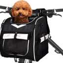 Foldable Dog Bike Basket Carrier Backpack - Large Waterproof Pet Bicycle Basket, Small Dog Cat Kitten Puppy Booster Car Seat With Safety Strap (Black)