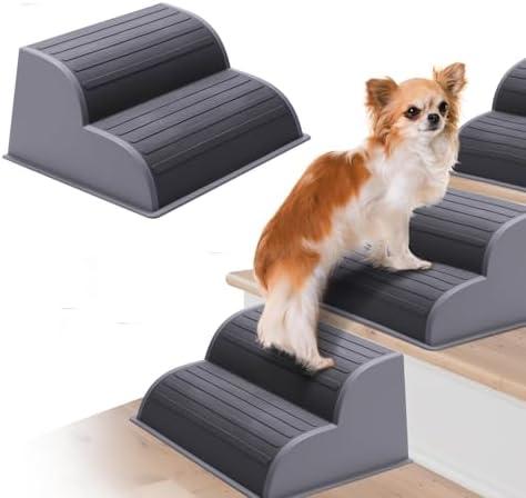 CiWiVOKi 2-Step Modular Dog Ramp - Portable Non-Slip Stairs for Small Dogs with High Support, Lightweight Plastic Pet Steps Fits Staircase Indoor, Ideal for Elderly Injured Pets (9.5"D, 1-Pack, Grey)
