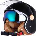 Open Face Motorcycle Helmet, 3/4 Retro Classic Moped Helmet for Adult Women Men, Half Face Vintage Motorcycle Helmets with Visor for Scooter DOT/ECE Approved (X-Large)