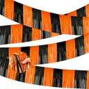 2 x 4 Packs Total 39 Feet Halloween Parade Floats for Trailer Car, Black Orange Foil Fringe Garland Tinsel Streamers Banner Table Skirts for Halloween Dia De Los Muertos Homecoming Birthday Party