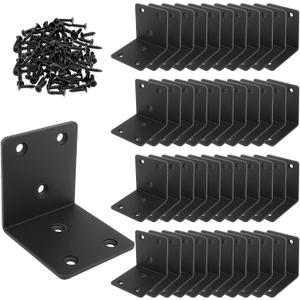 40PCS Black L Brackets Corner Bracket 2"x2"x2", Heavy Duty Corner Brace for Wood, Right Angle Brackets, 50MM 2Inch Wide 90 Degree Bracket for Wooden Frame Furniture Shelves Chairs