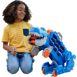 Hot Wheels City Toy Car Track Set, Ultimate T-Rex Transporter, Hauler Transforms into Stomping Dino with Race Track, from Netflix Series Lets Race