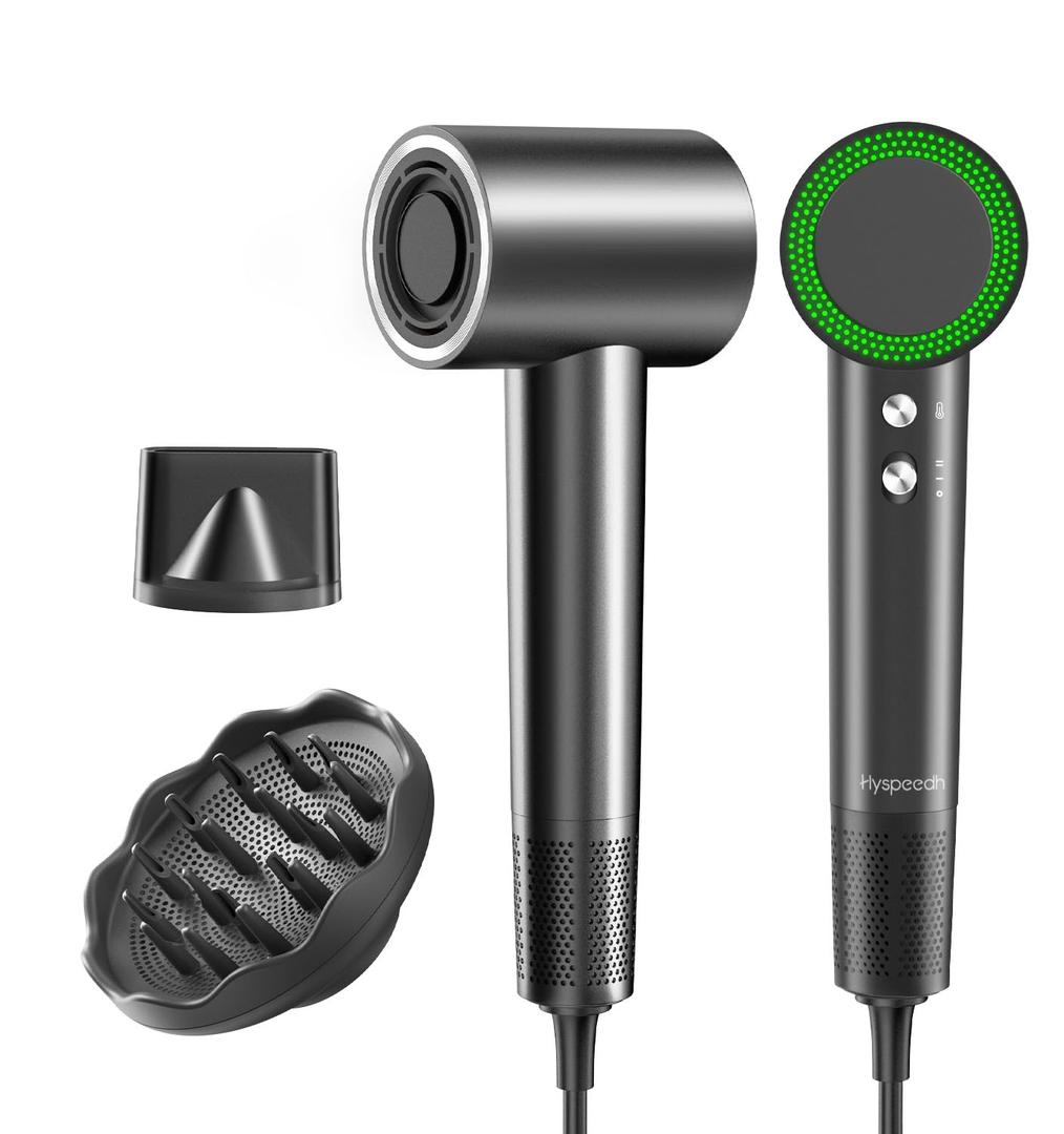 Hair Dryer with 110000 RPM High Speed 1400w Motor for 1-5min Fast Dry, 3 Heat/Cool Wind Level & 49db Low Noise,1.5 Billion Plasma & Travel Blow Dryer (Dark Black)