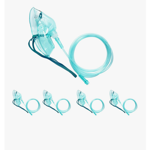 foqitoxi 5 Packs Adult Europe Elongated Standard Oxygen Mask with 6.6' Tubing and Adjustable Elastic Strap - Size XL